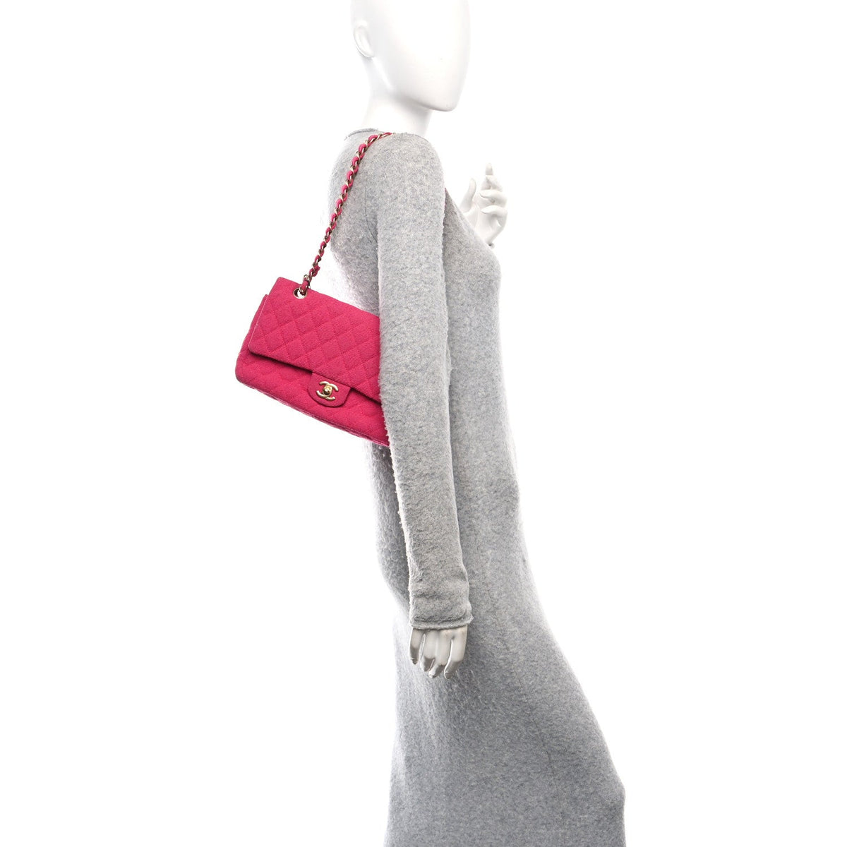 Tweed Quilted Medium Double Flap Fuchsia wholesalehk.shop