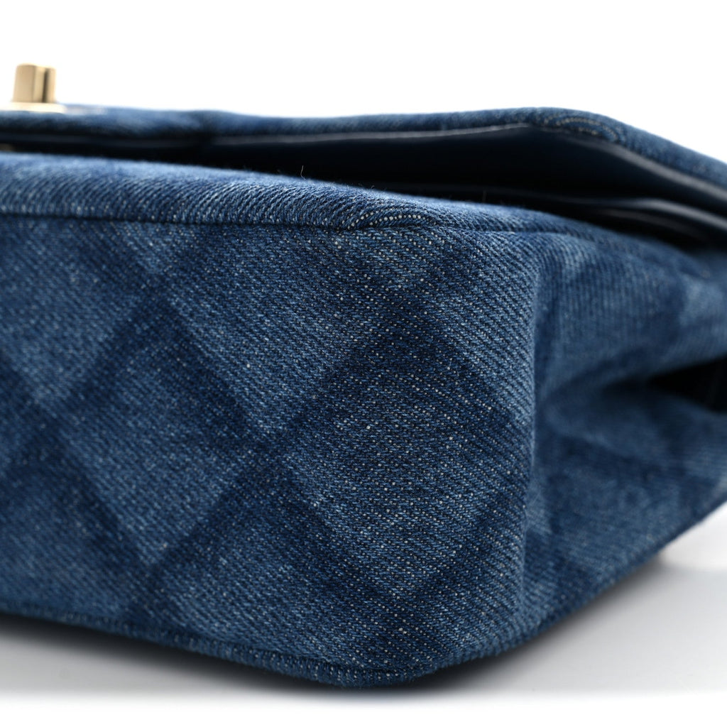 Printed Denim Quilted Small Double Flap Blue wholesalehk.shop