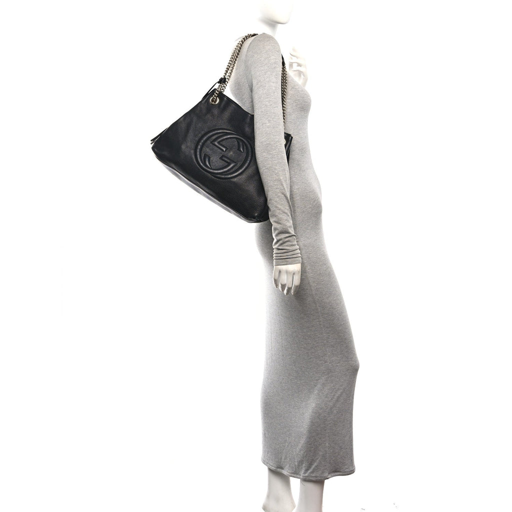 Pebbled Calfskin Medium Soho Chain Shoulder Bag Black wholesalehk.shop