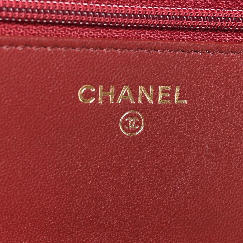 Lambskin Quilted Trendy CC Wallet On Chain WOC Burgundy wholesalehk.shop