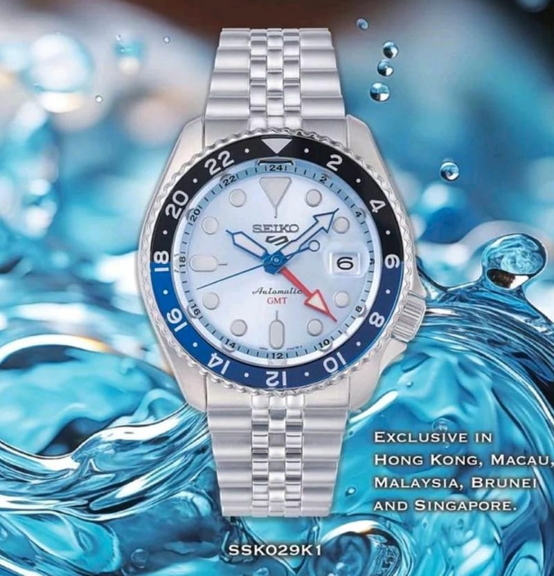 Seiko 5 Sports Automatic GMT SKX Sports Style Asia Exclusive Limited Edition Ice Blue Dial Silver Steel Strap Watch For Men - SSK029K1 wholesalehk.shop