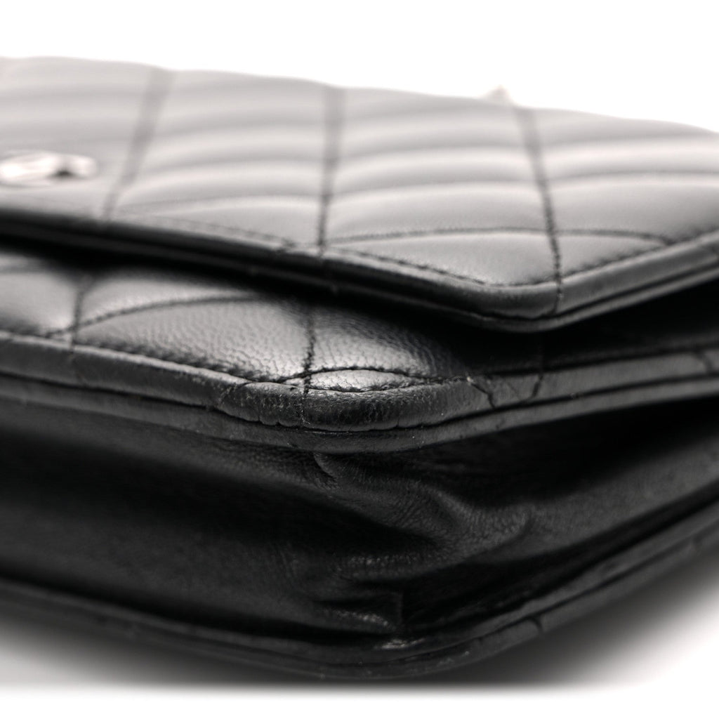 Lambskin Quilted Wallet On Chain WOC Black wholesalehk.shop