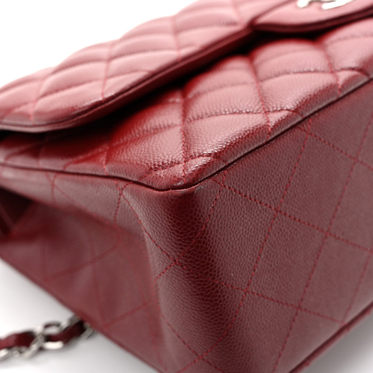 Caviar Quilted Jumbo Double Flap Burgundy wholesalehk.shop
