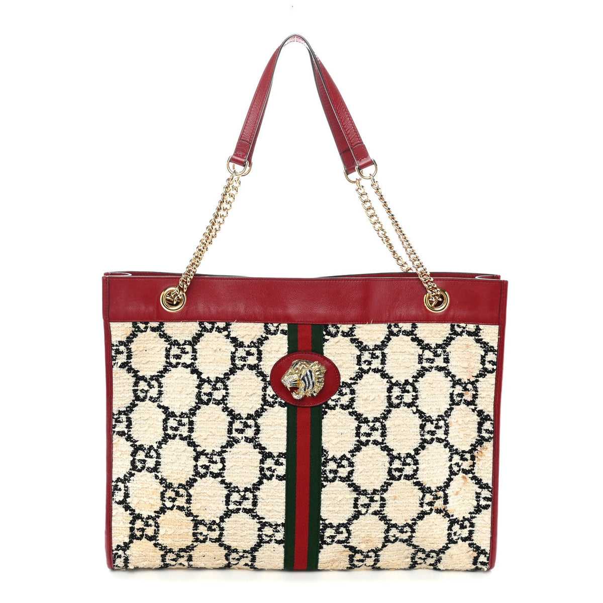 Tweed GG Monogram Large Rajah Chain Tote White Black Romantic Cherry wholesalehk.shop