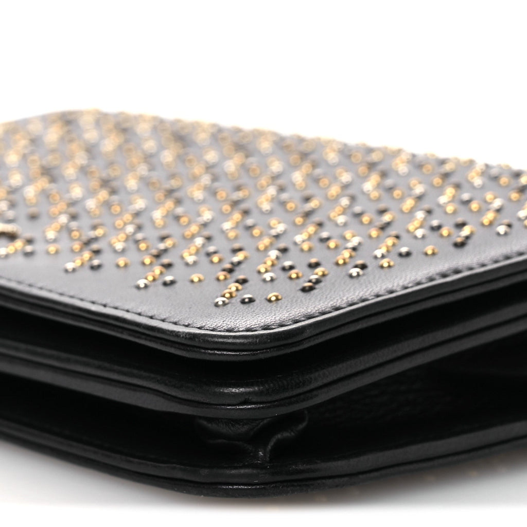 Lambskin Studded Wallet on Chain WOC Grey wholesalehk.shop