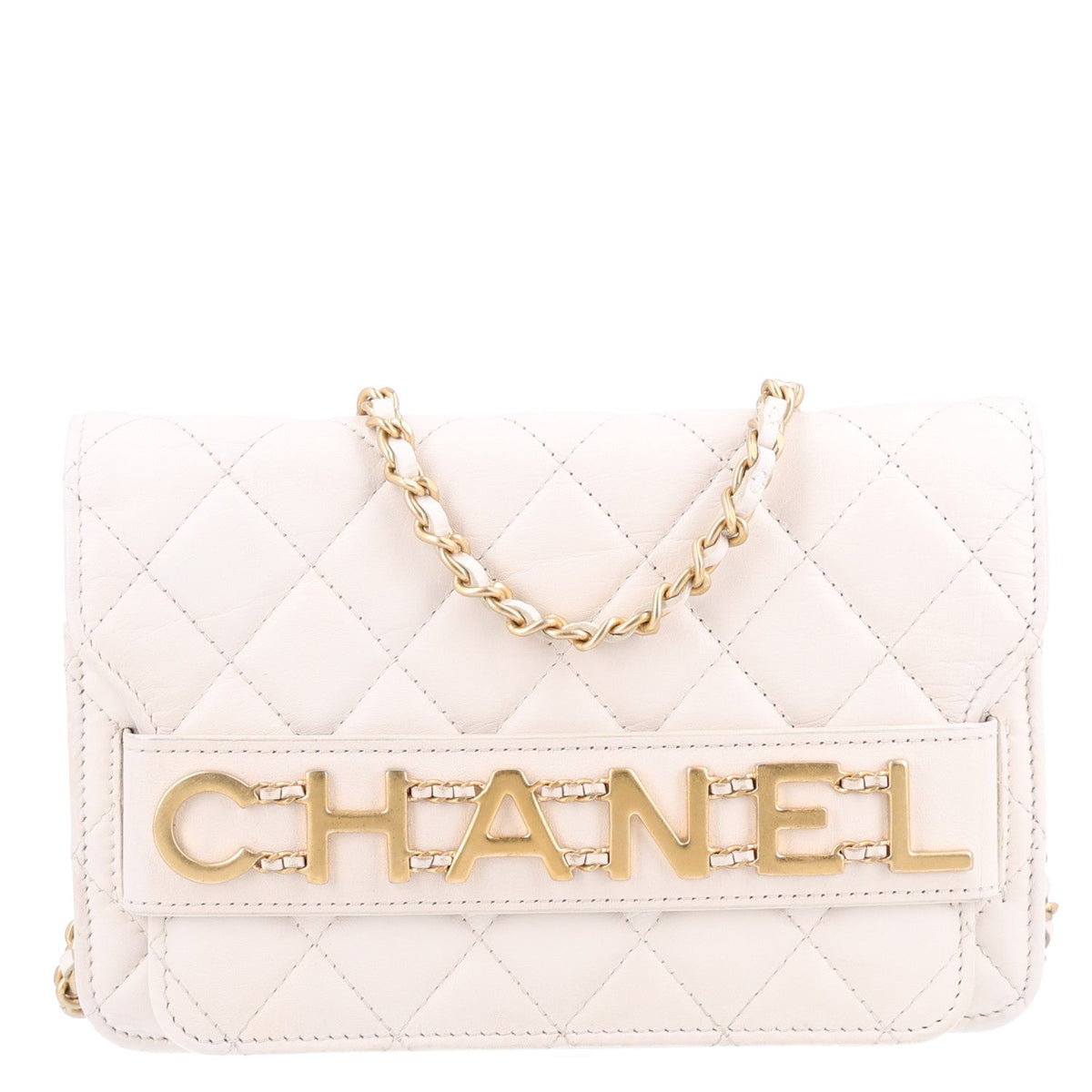 Calfskin Quilted Enchained Wallet On Chain WOC White wholesalehk.shop