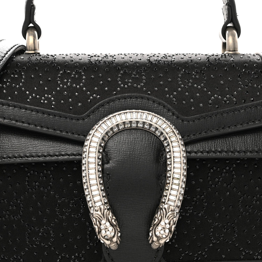 Satin Crystal GG Monogram Mini Dionysus Top Handle Bag Black wholesalehk.shop