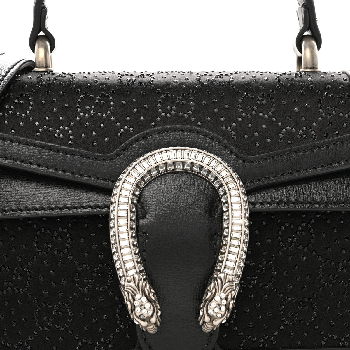 Satin Crystal GG Monogram Mini Dionysus Top Handle Bag Black wholesalehk.shop