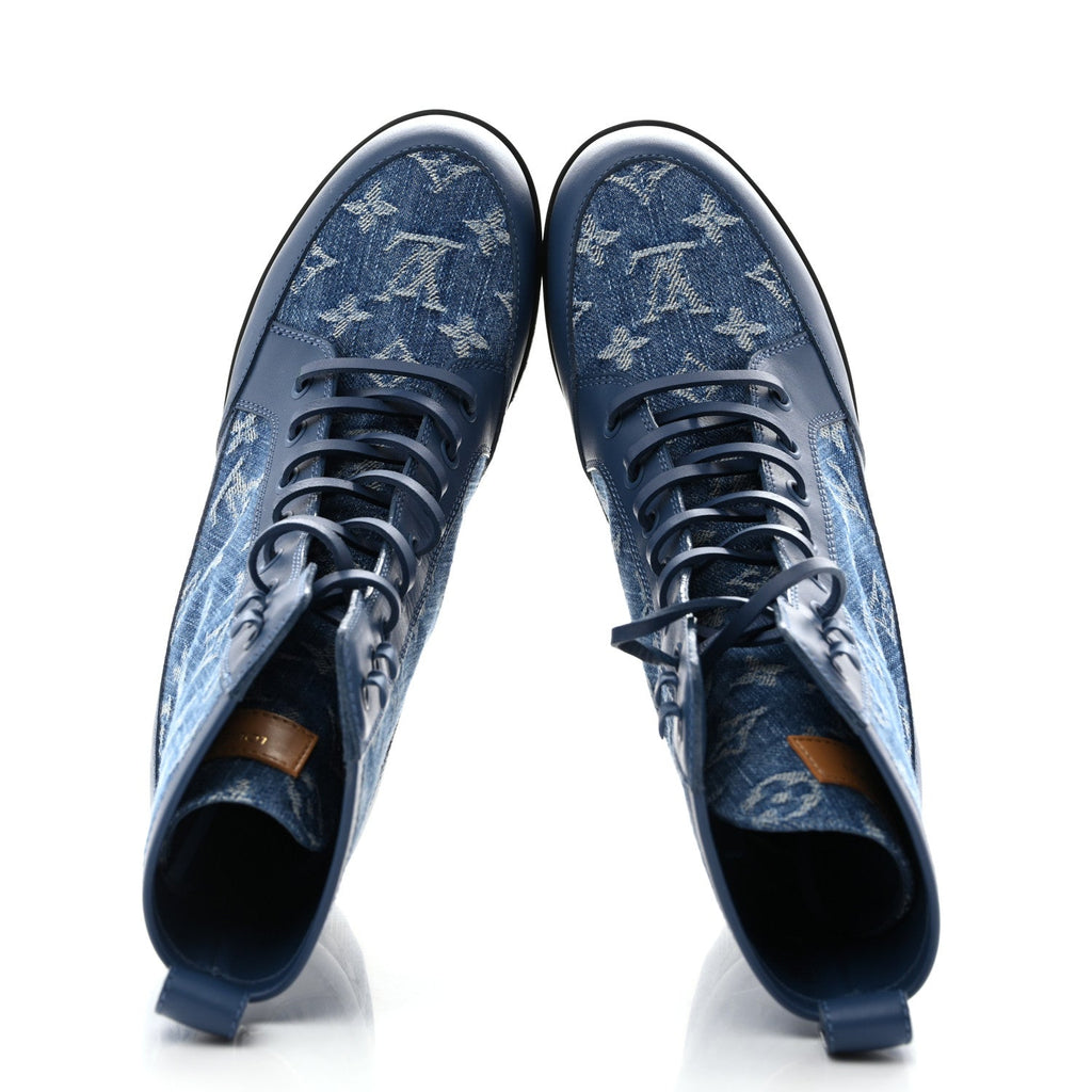 Calfskin Monogram Denim Laureate Platform Desert Boots 38 Blue £¨ Direct shipment via from wholesalehk.shop