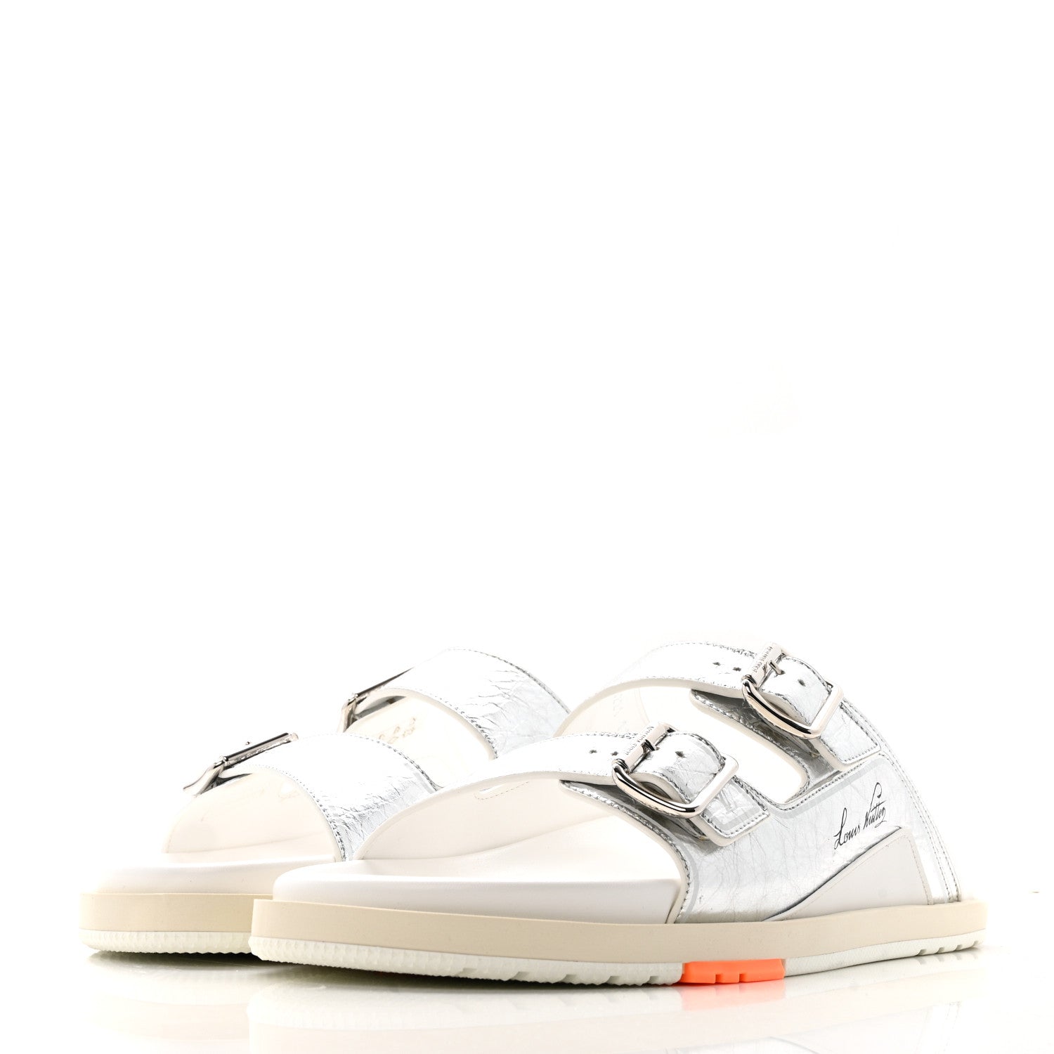 Metallic Mix Materials Mens LV Script Trainer Mules 11 Silver Multicolor £¨ Direct shipment via from wholesalehk.shop