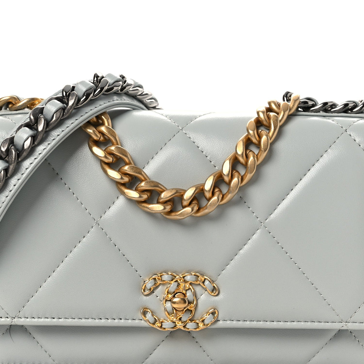 Lambskin Quilted Chanel 19 Wallet On Chain WOC Light Blue wholesalehk.shop