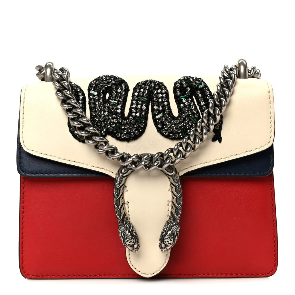 Calfskin Crystal Snake Embroidered Mini Dionysus Shoulder Bag Mystic White Hibiscus Red Blue Agata wholesalehk.shop