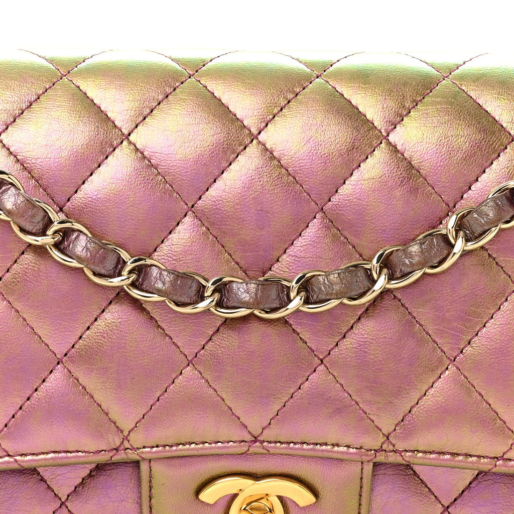 Iridescent Lambskin Quilted Medium Double Flap Purple wholesalehk.shop