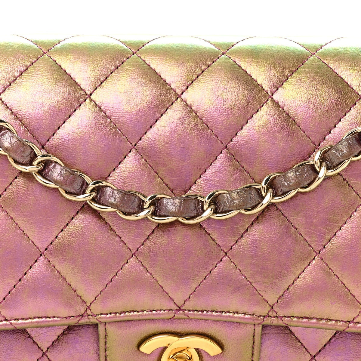 Iridescent Lambskin Quilted Medium Double Flap Purple wholesalehk.shop