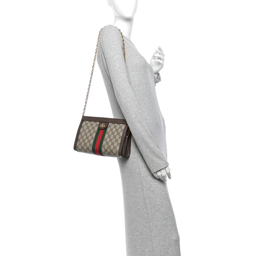 GG Supreme Monogram Web Small Ophidia Chain Shoulder Bag Brown wholesalehk.shop