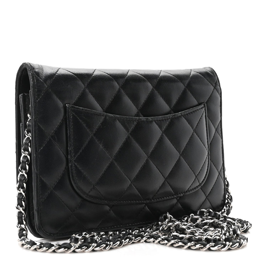 Lambskin Quilted Wallet On Chain WOC Black wholesalehk.shop