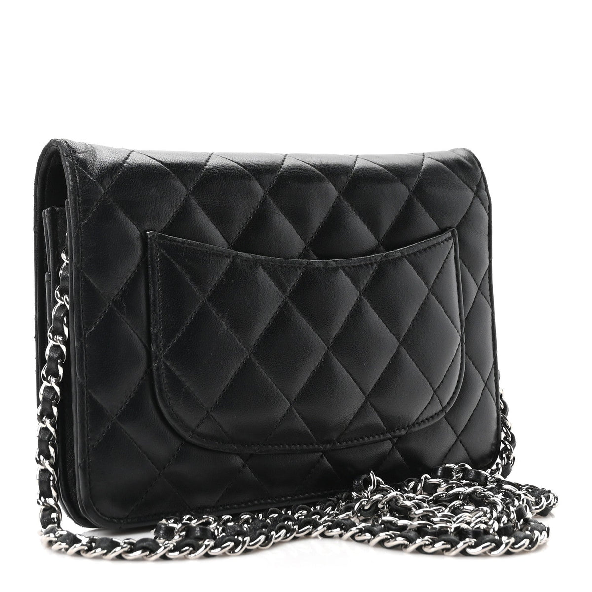 Lambskin Quilted Wallet On Chain WOC Black wholesalehk.shop