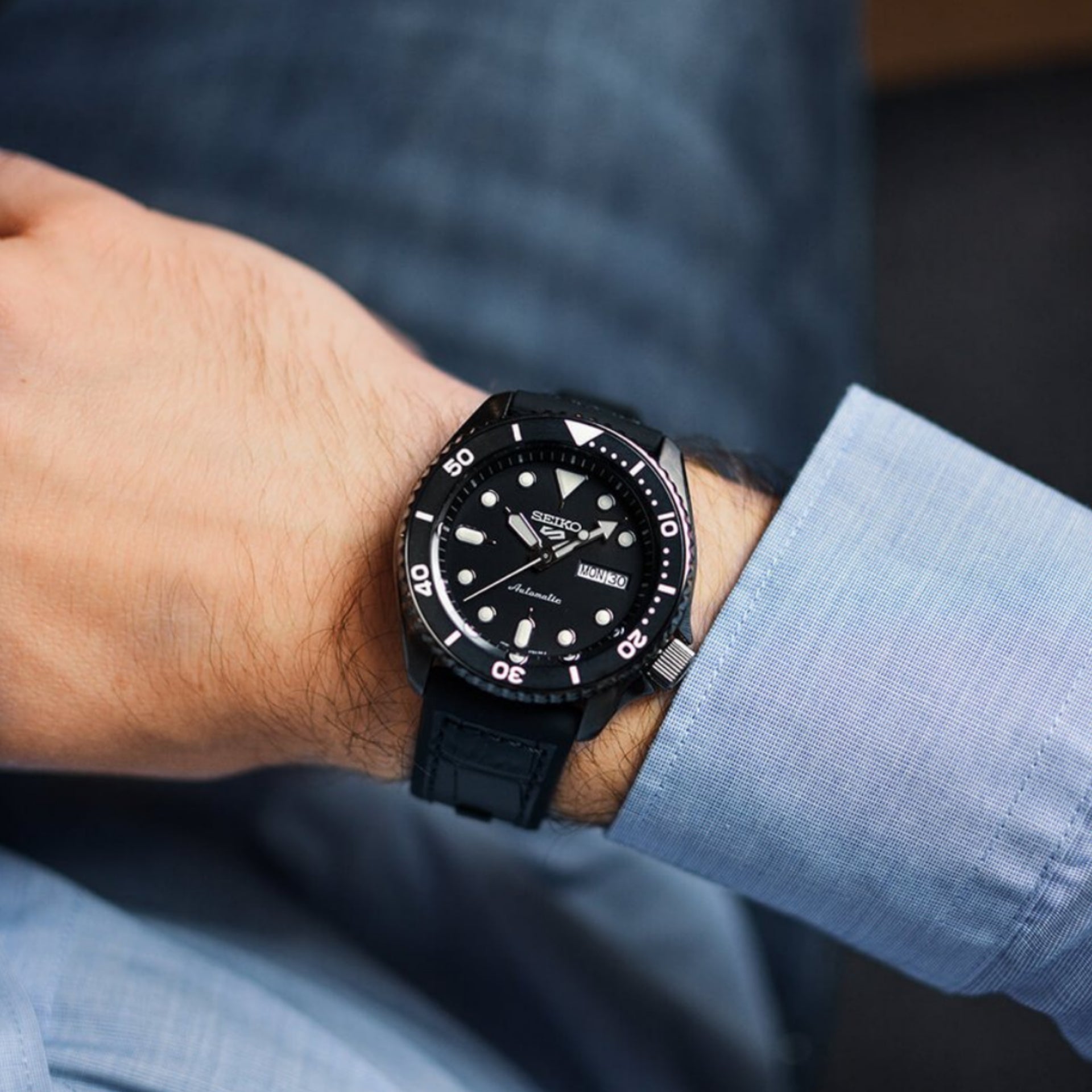 Seiko 5 Sport Automatic Black Dial Black Silicone Strap Watch For Men - SRPD65K3 wholesalehk.shop