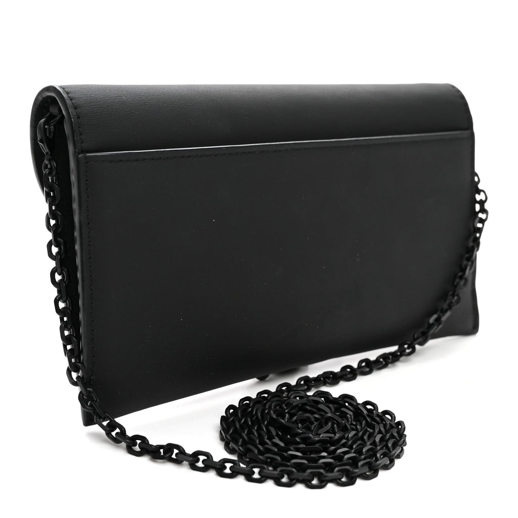 Ultra Matte Calfskin Saddle Chain Wallet Pouch Black wholesalehk.shop