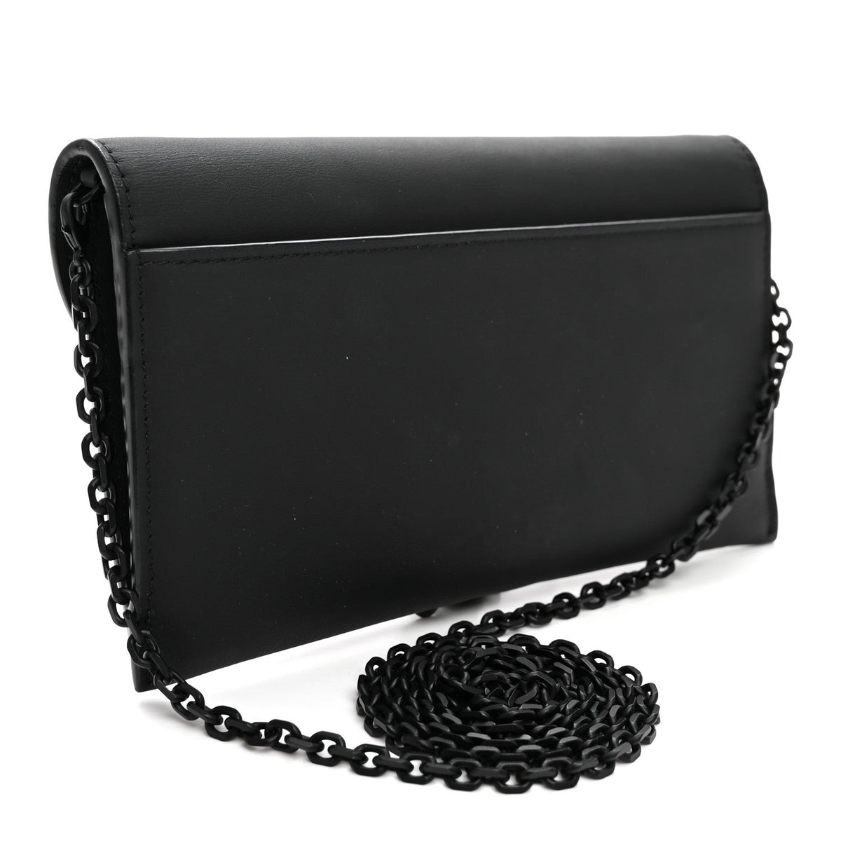 Ultra Matte Calfskin Saddle Chain Wallet Pouch Black wholesalehk.shop