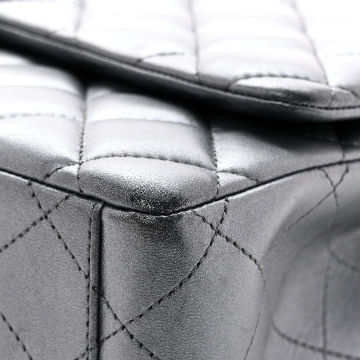 Metallic Lambskin Quilted Maxi Double Flap Pewter wholesalehk.shop