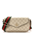 GG Supreme Monogram Textured Dollar Calfskin Web Mini Ophidia Envelope Shoulder Bag Beige Mystic White Oatmeal wholesalehk.shop