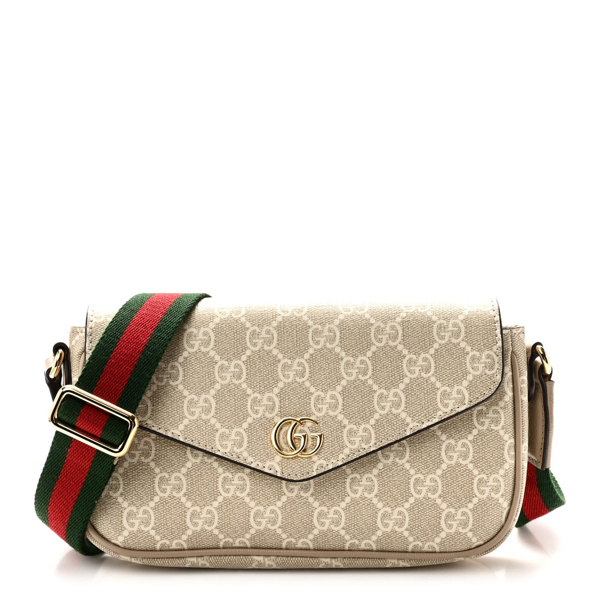 GG Supreme Monogram Textured Dollar Calfskin Web Mini Ophidia Envelope Shoulder Bag Beige Mystic White Oatmeal wholesalehk.shop