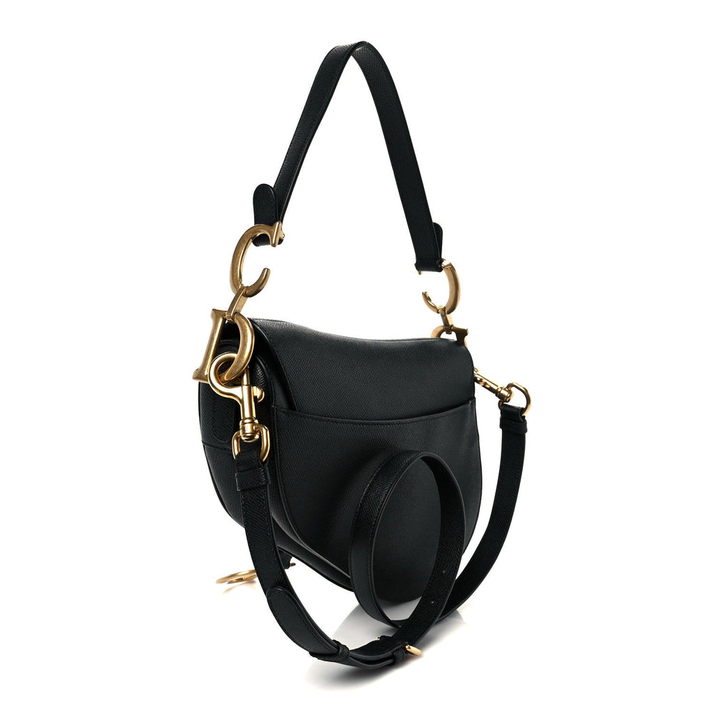 Grained Calfskin Saddle Bag With Strap Black wholesalehk.shop