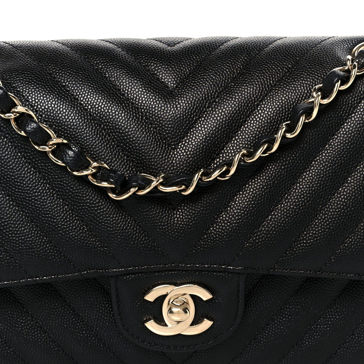Caviar Chevron Quilted Medium Double Flap Black wholesalehk.shop