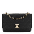Lambskin Quilted Trendy CC Wallet On Chain WOC Black wholesalehk.shop