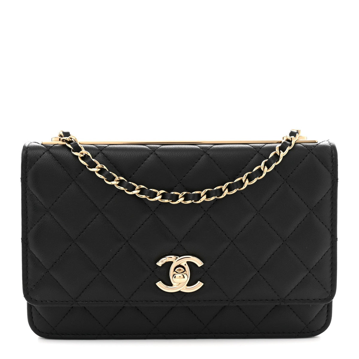 Lambskin Quilted Trendy CC Wallet On Chain WOC Black wholesalehk.shop