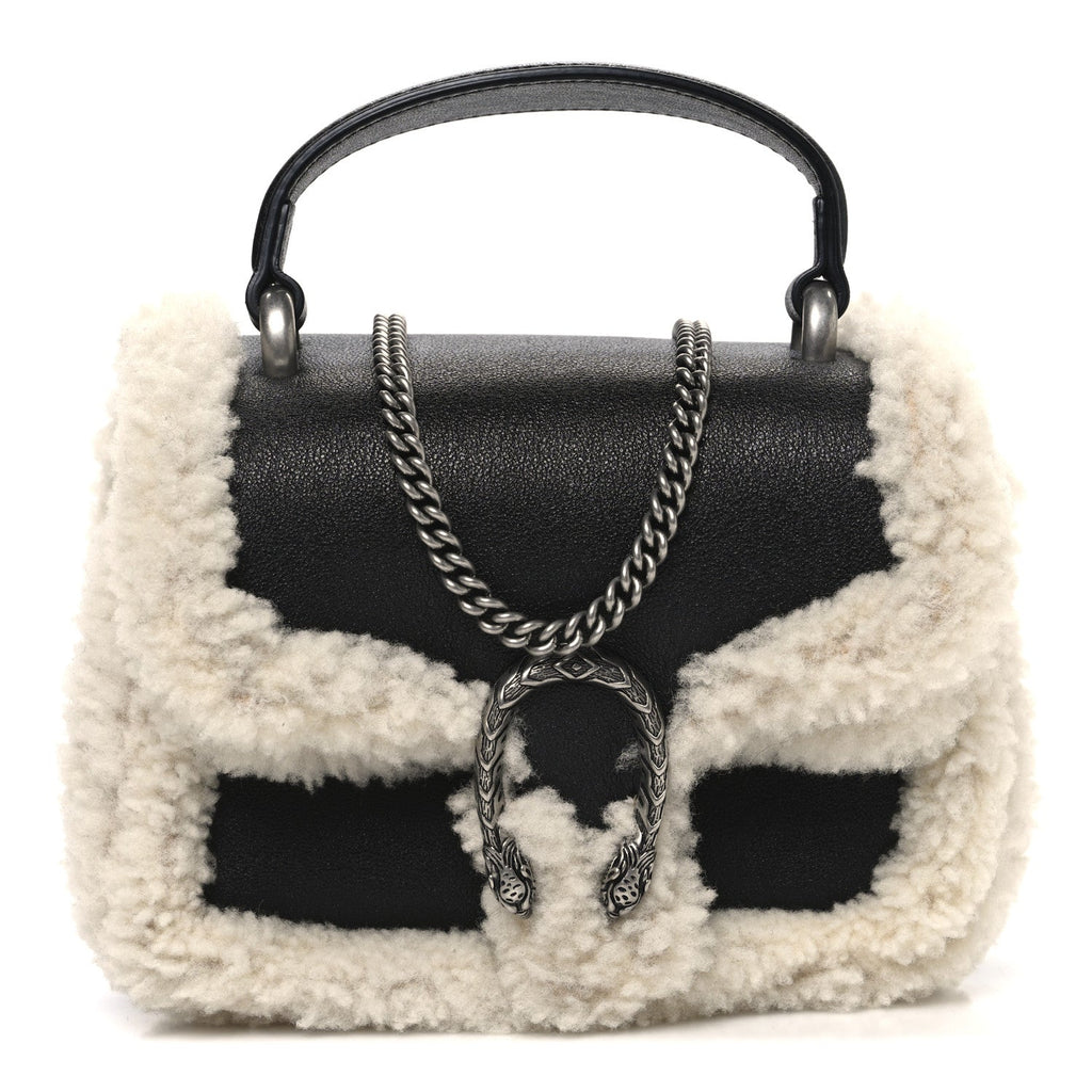 Sakai Be Green Calfskin Shearling Mini Dionysus Top Handle Bag Black wholesalehk.shop