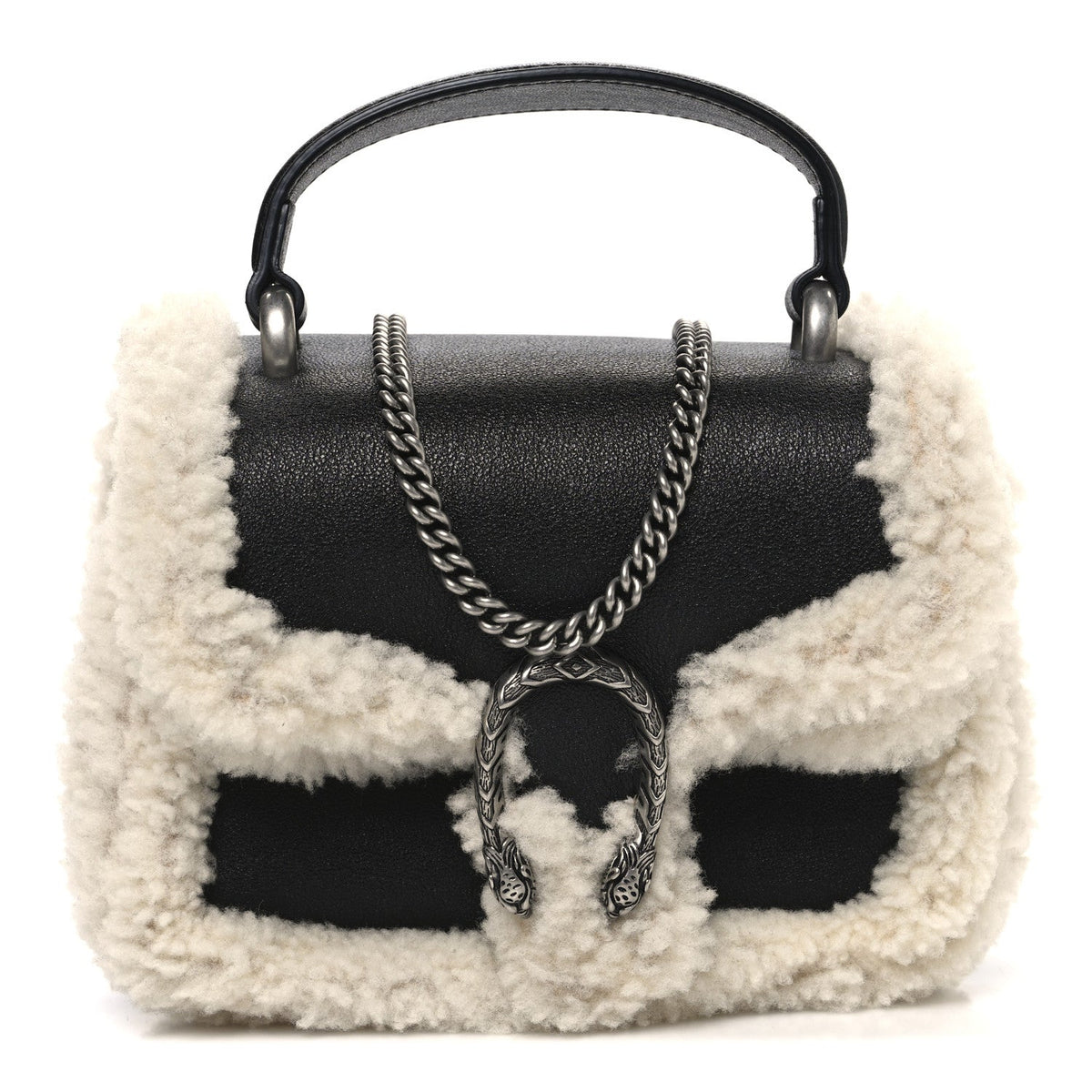 Sakai Be Green Calfskin Shearling Mini Dionysus Top Handle Bag Black wholesalehk.shop