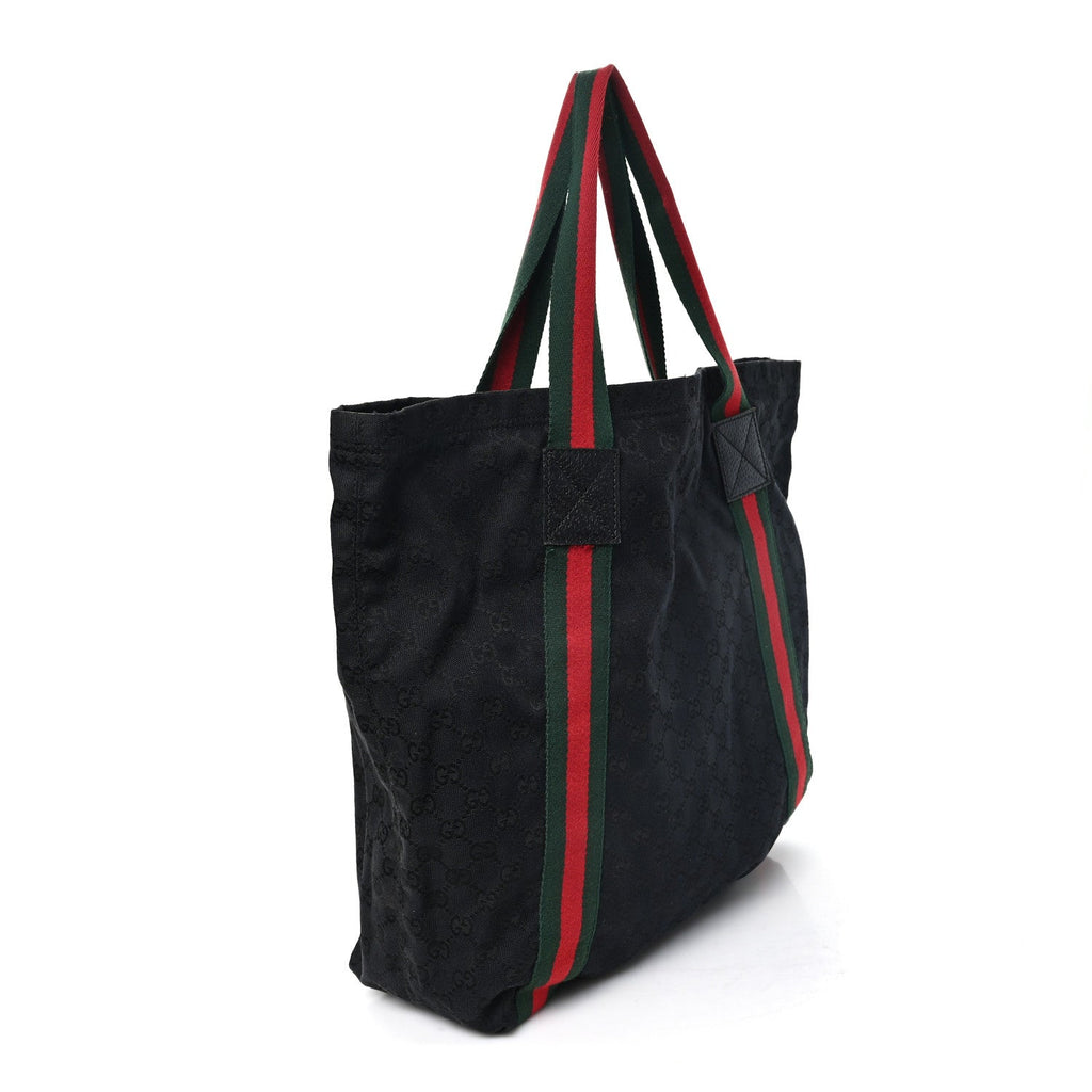 GG Monogram Medium Web Handle Vertical Tote Black wholesalehk.shop