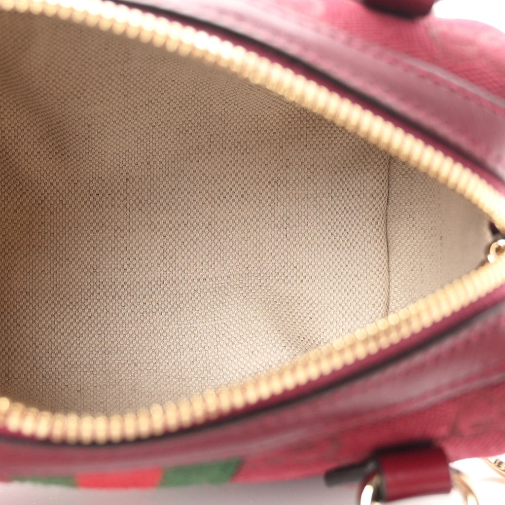GG Supreme Monogram Textured Dollar Calfskin Web Super Mini Ophidia Top Handle Bowler Bag Rosso Ancora wholesalehk.shop
