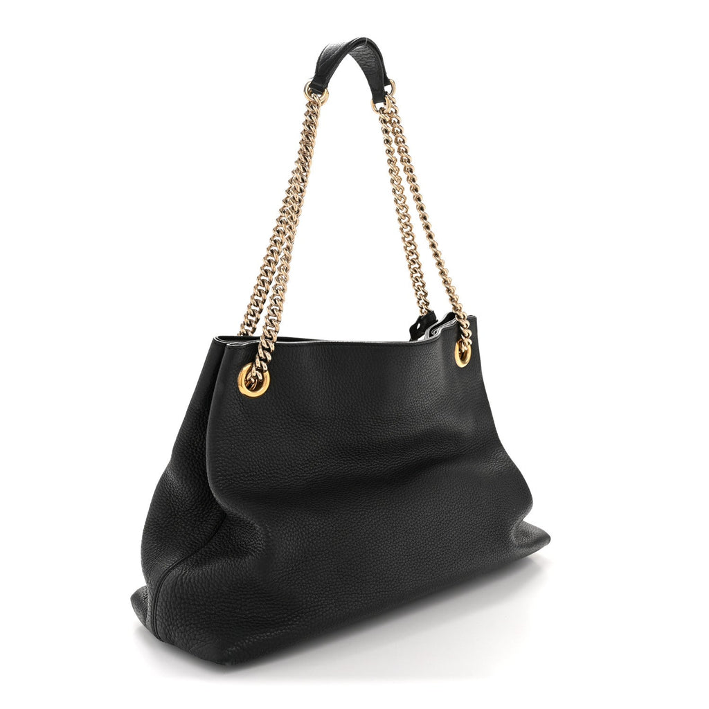 Pebbled Calfskin Medium Soho Chain Shoulder Bag Black wholesalehk.shop