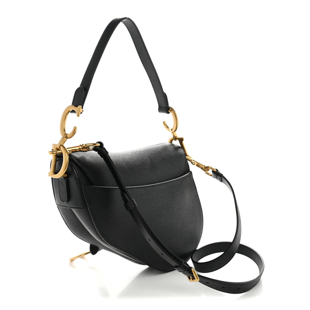 Grained Calfskin Saddle Bag With Strap Black wholesalehk.shop