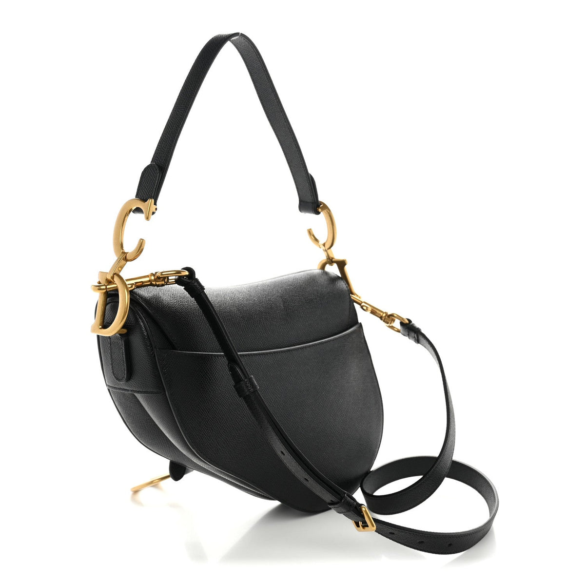 Grained Calfskin Saddle Bag With Strap Black wholesalehk.shop