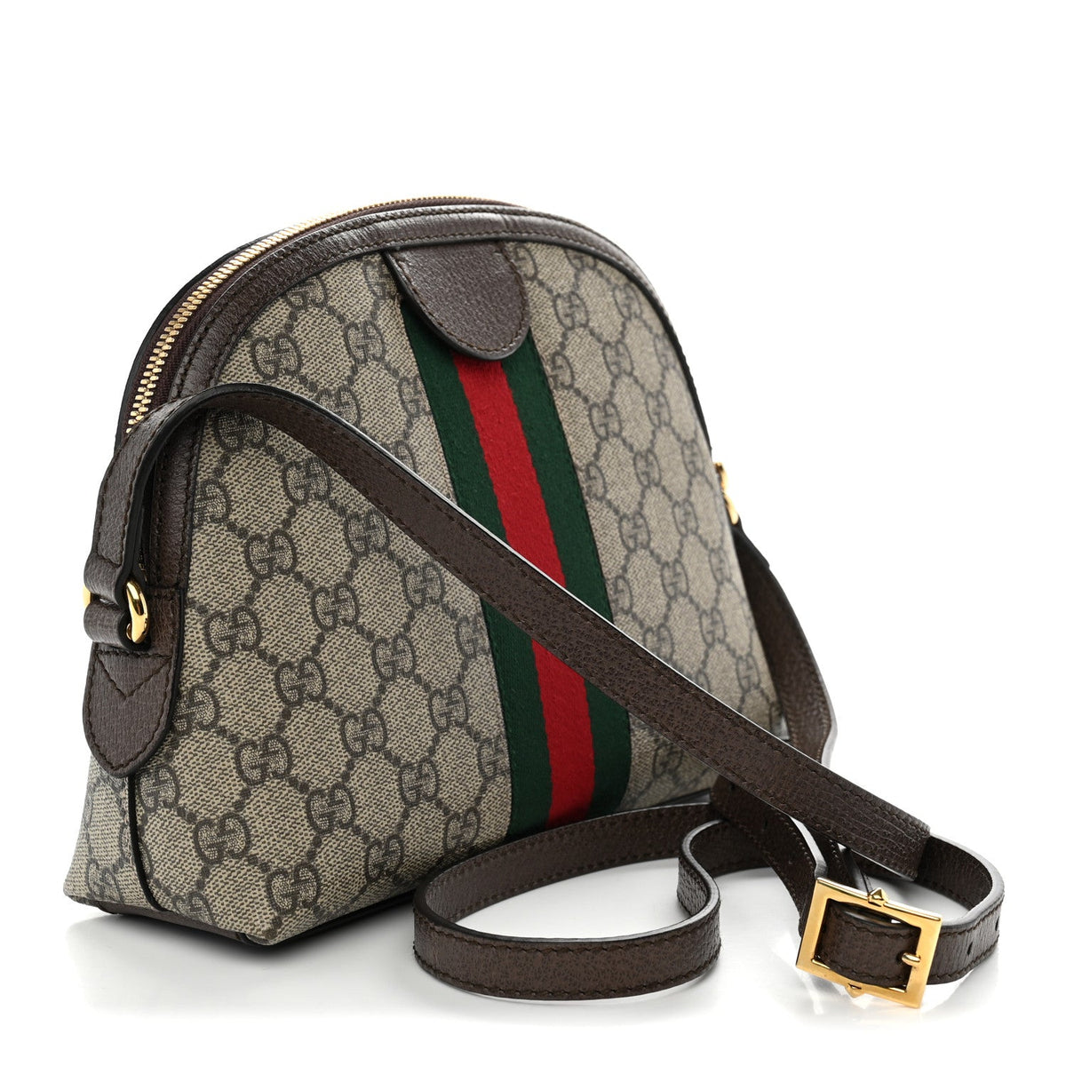 GG Supreme Monogram Textured Dollar Calfskin Web Small Ophidia Dome Shoulder Bag Beige Ebony New Acero wholesalehk.shop