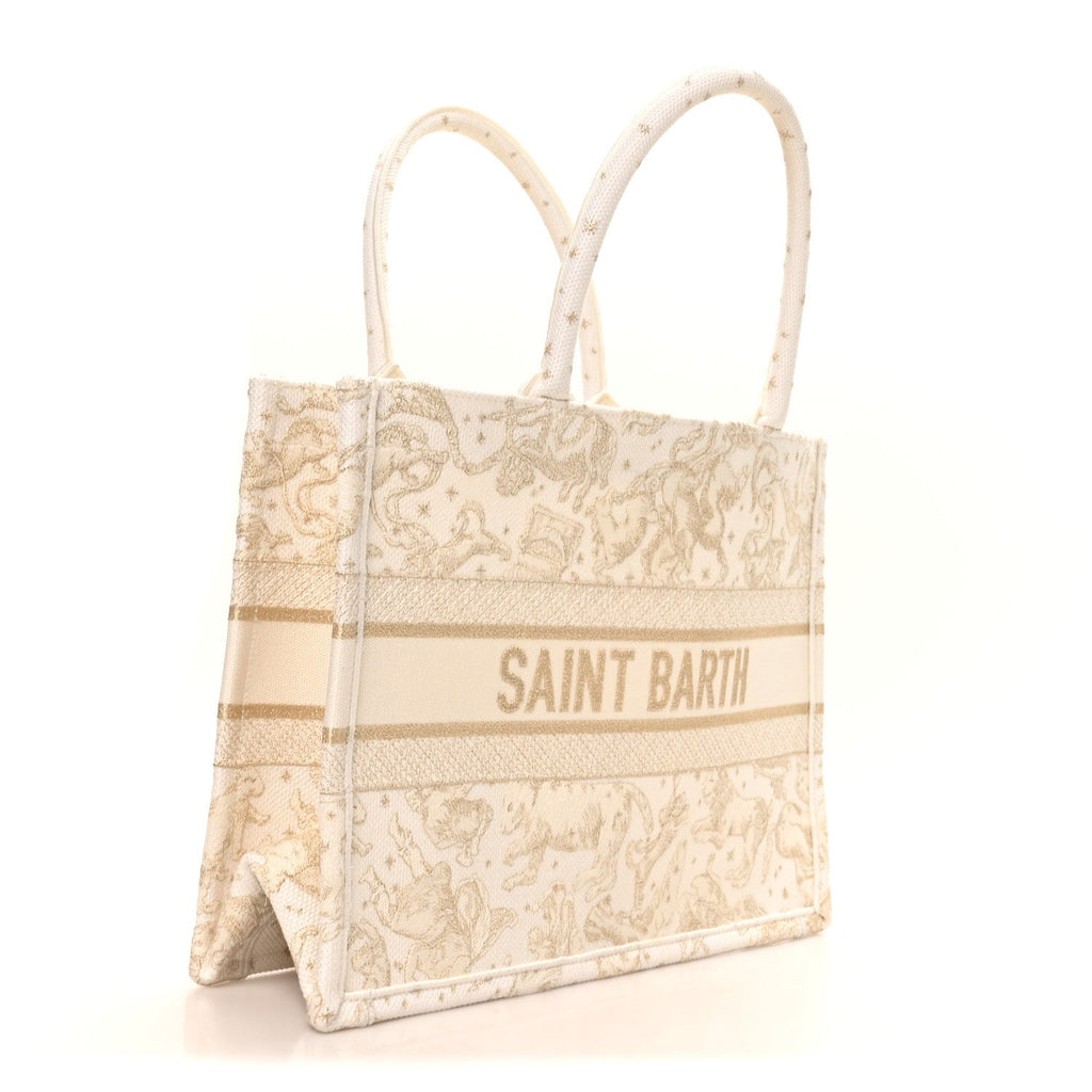Canvas Embroidered Medium Saint Barth Zodiac Book Tote Gold £¨ Direct shipment via from wholesalehk.shop