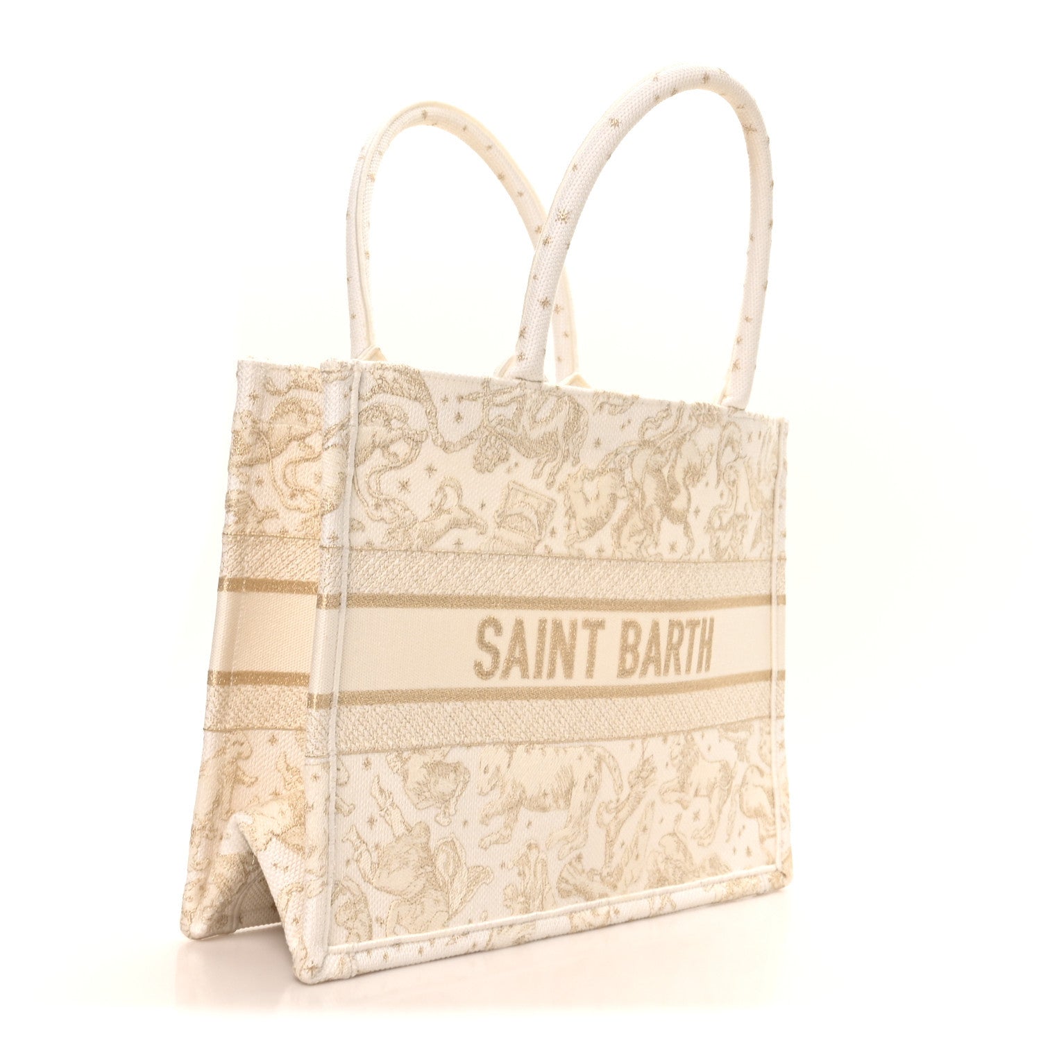 Canvas Embroidered Medium Saint Barth Zodiac Book Tote Gold £¨ Direct shipment via from wholesalehk.shop