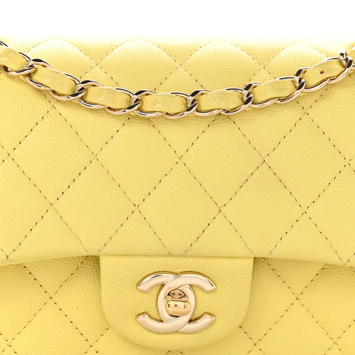 Caviar Quilted Small Double Flap Light Yellow wholesalehk.shop