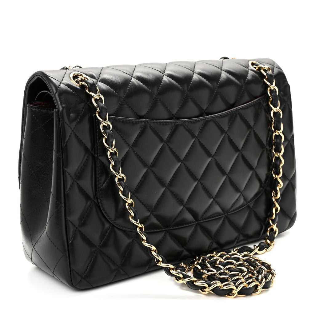 Lambskin Quilted Jumbo Double Flap Black wholesalehk.shop