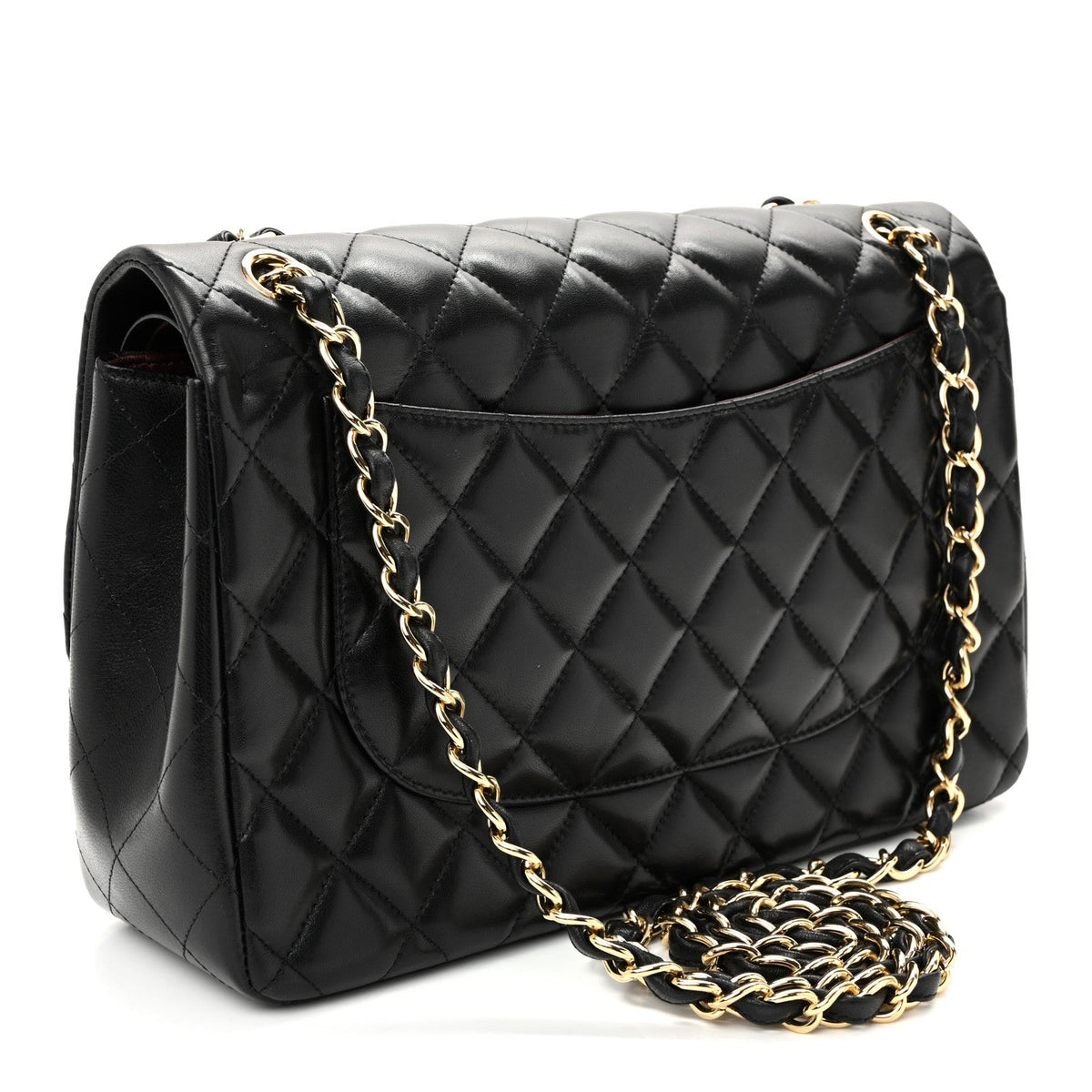 Lambskin Quilted Jumbo Double Flap Black wholesalehk.shop