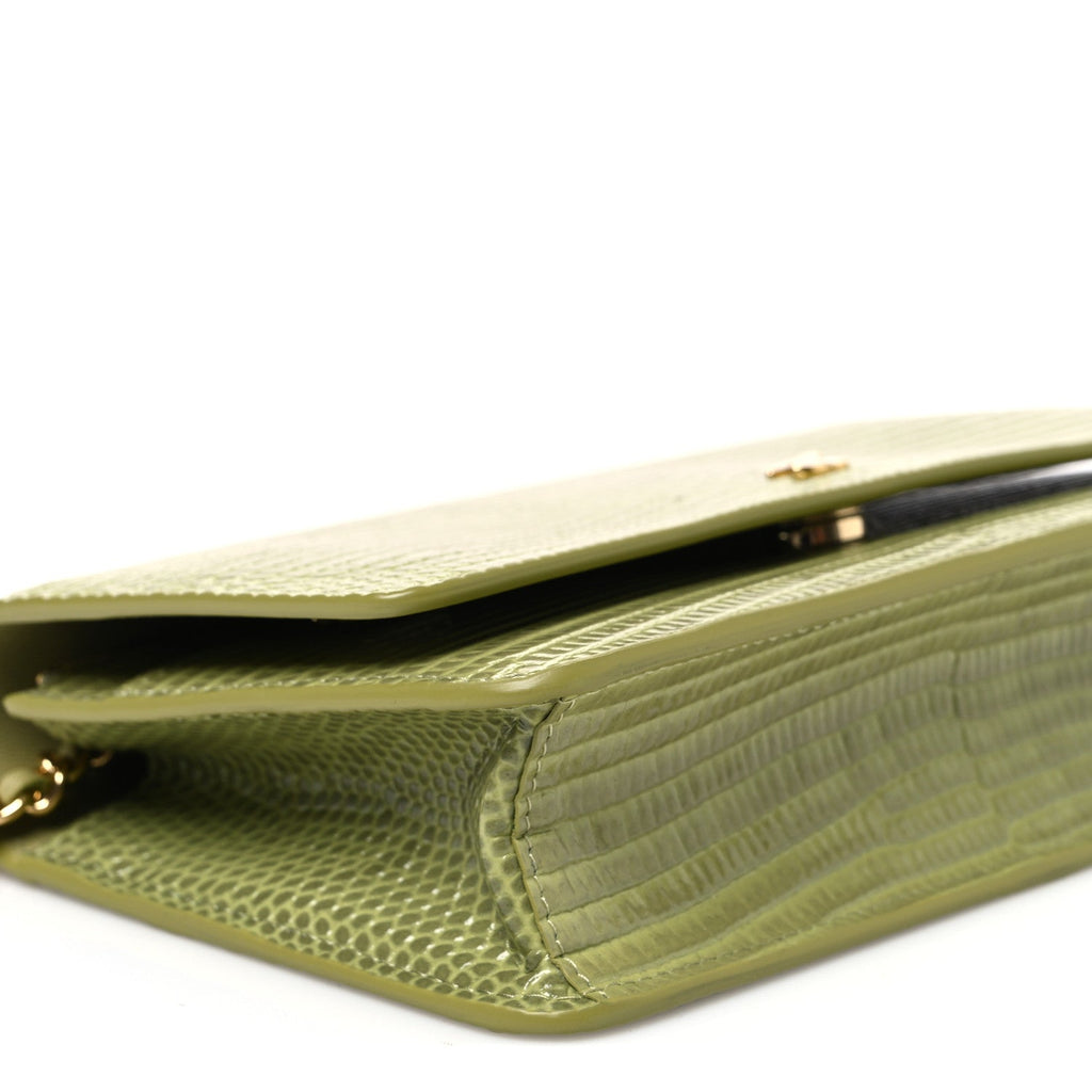 Calfskin Lizard Embossed Wallet On Chain WOC Green wholesalehk.shop