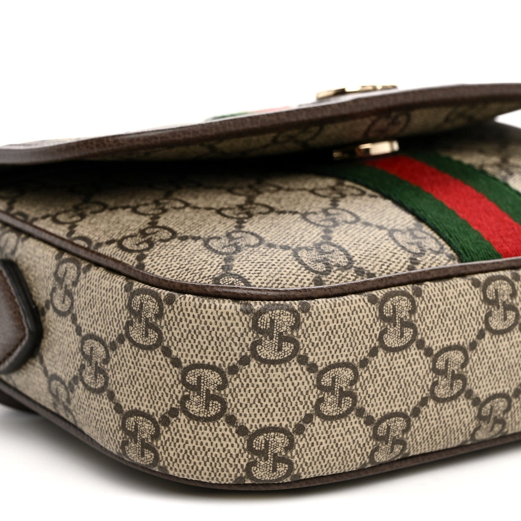GG Supreme Monogram Textured Dollar Calfskin Small Ophidia Top Handle Shoulder Bag Beige Brown wholesalehk.shop