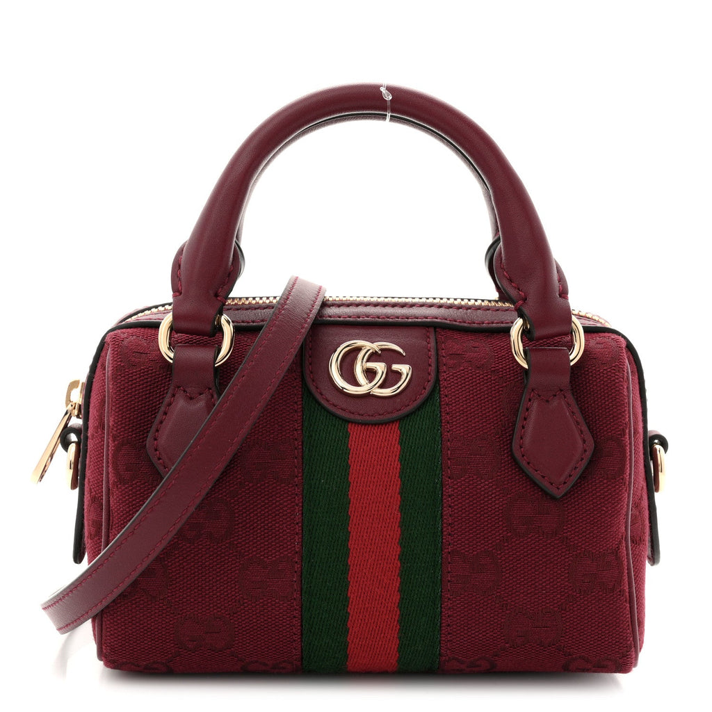 GG Supreme Monogram Textured Dollar Calfskin Web Super Mini Ophidia Top Handle Bowler Bag Rosso Ancora wholesalehk.shop