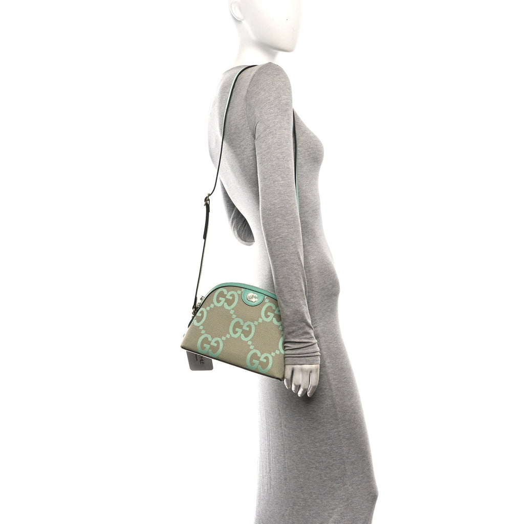 Monogram Jumbo GG Textured Dollar Calfskin Small Ophidia Dome Shoulder Bag Beige Pepperlight Mint wholesalehk.shop
