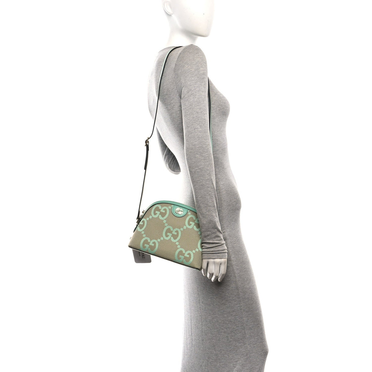 Monogram Jumbo GG Textured Dollar Calfskin Small Ophidia Dome Shoulder Bag Beige Pepperlight Mint wholesalehk.shop