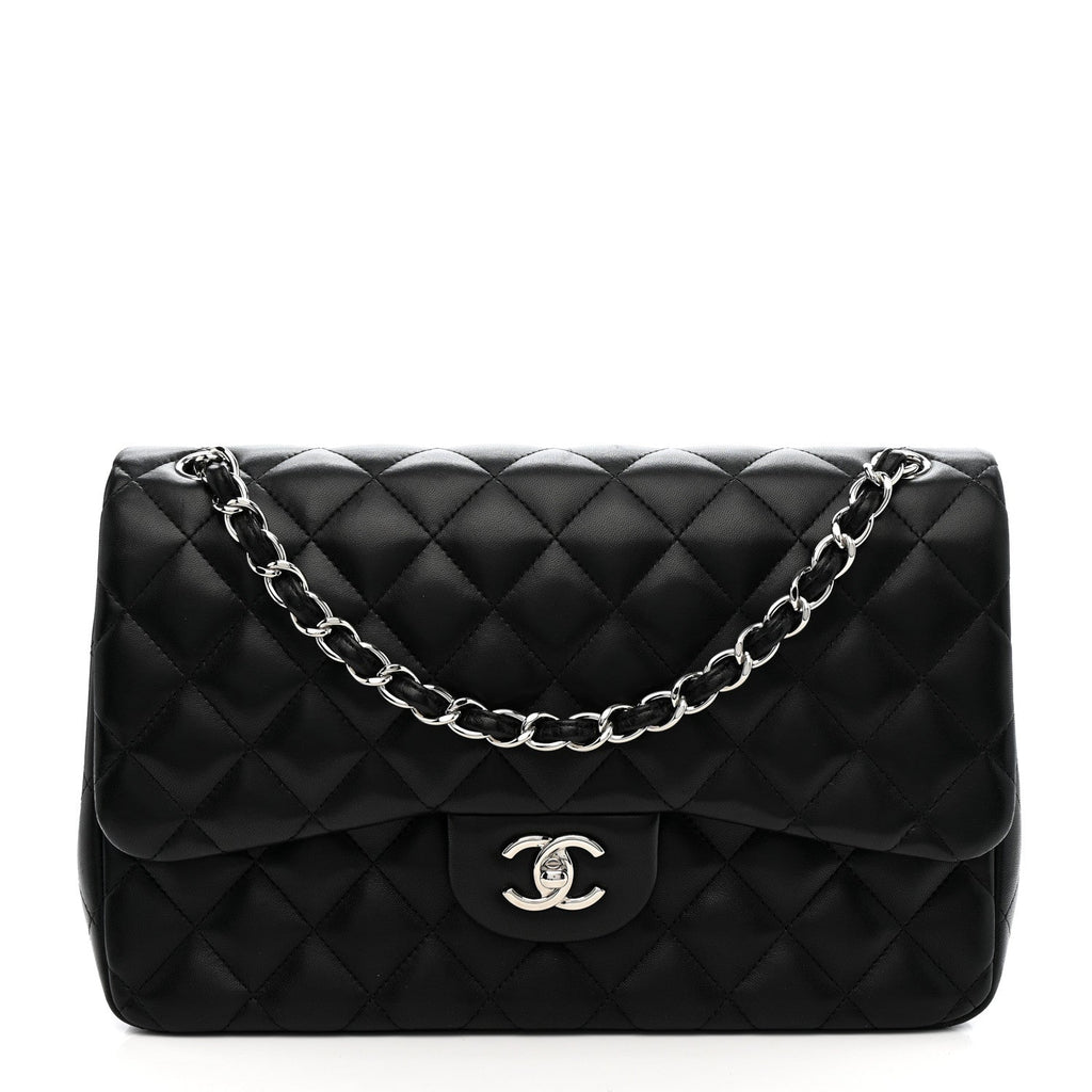 Lambskin Quilted Jumbo Double Flap Black wholesalehk.shop